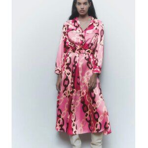 CHAIN PRINTED MIDI SHIRT DRESS